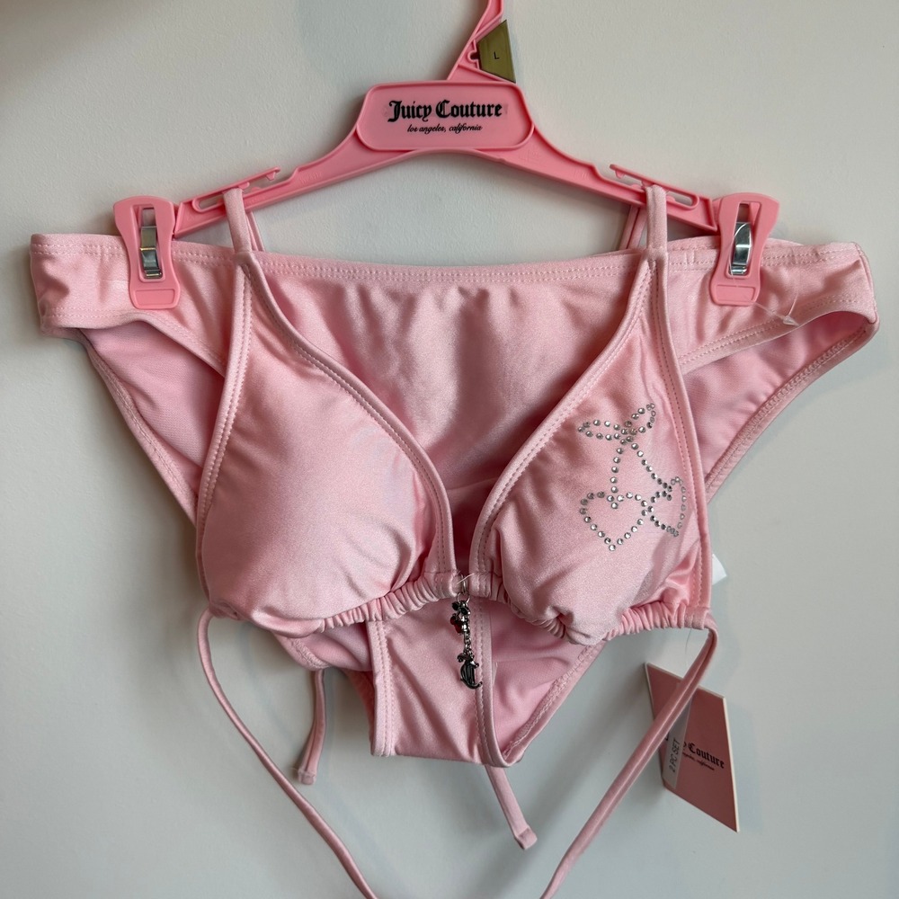 New Juicy Couture L Pink Cherry Charm Bikini Bathing Suit Swimwear Clothing